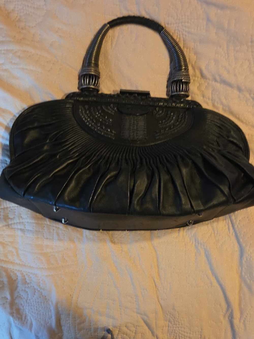 Christian Dior Black Gathered Leather Shoulder Bag with Decorative Handle
